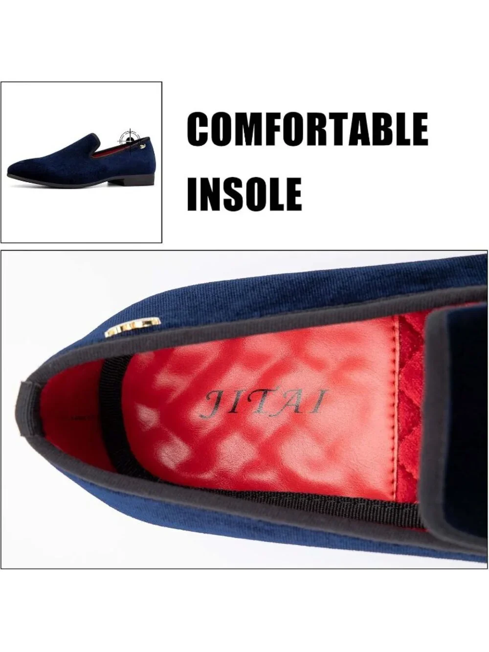 JITAI Men's Blue Velvet Loafers Penny Slip On Tuxedo Wedding Fashion Prom Shoes